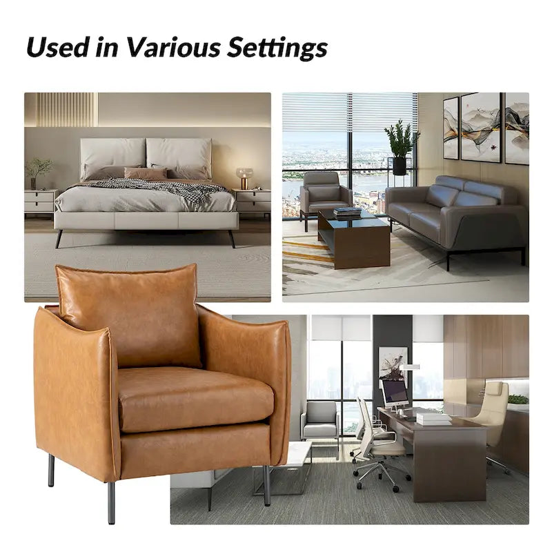 Set of 2 Jaime Modern Vegan Leather Accent Chairs with Metal Legs by HULALA HOME 3