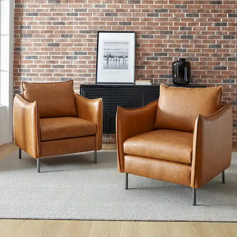 Set of 2 Jaime Modern Vegan Leather Accent Chairs with Metal Legs by HULALA HOME 4