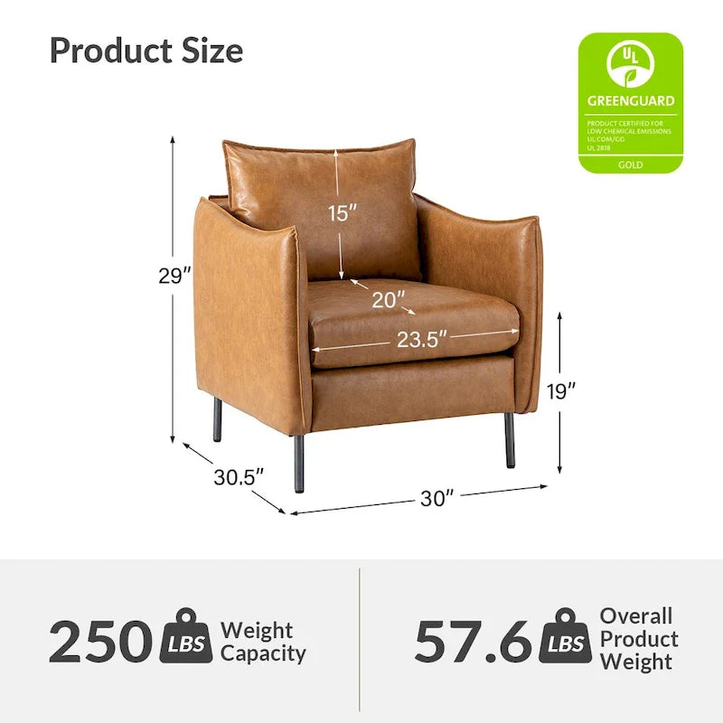 Set of 2 Jaime Modern Vegan Leather Accent Chairs with Metal Legs by HULALA HOME 7