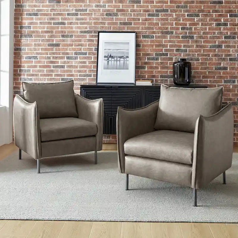 Set of 2 Jaime Modern Vegan Leather Accent Chairs with Metal Legs by HULALA HOME 8