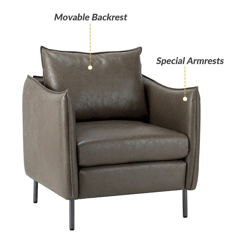 Set of 2 Jaime Modern Vegan Leather Accent Chairs with Metal Legs by HULALA HOME 9