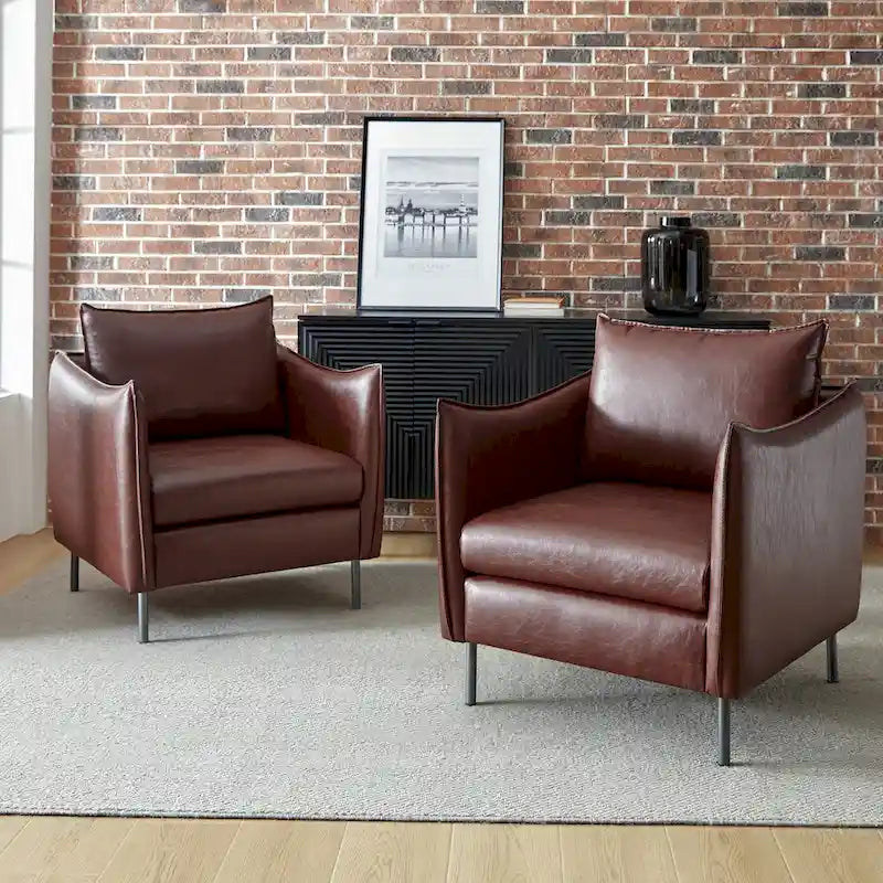 Set of 2 Jaime Modern Vegan Leather Accent Chairs with Metal Legs by HULALA HOME 12
