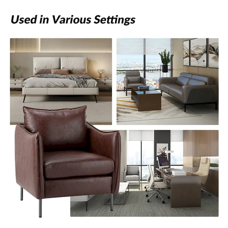 Set of 2 Jaime Modern Vegan Leather Accent Chairs with Metal Legs by HULALA HOME 13