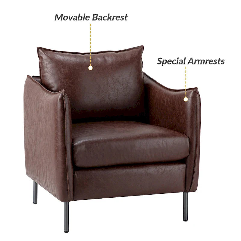 Set of 2 Jaime Modern Vegan Leather Accent Chairs with Metal Legs by HULALA HOME 15