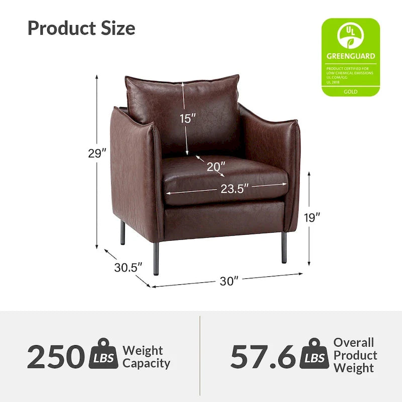 Set of 2 Jaime Modern Vegan Leather Accent Chairs with Metal Legs by HULALA HOME 16