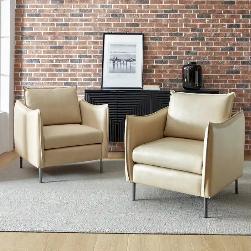 Set of 2 Jaime Modern Vegan Leather Accent Chairs with Metal Legs by HULALA HOME 17