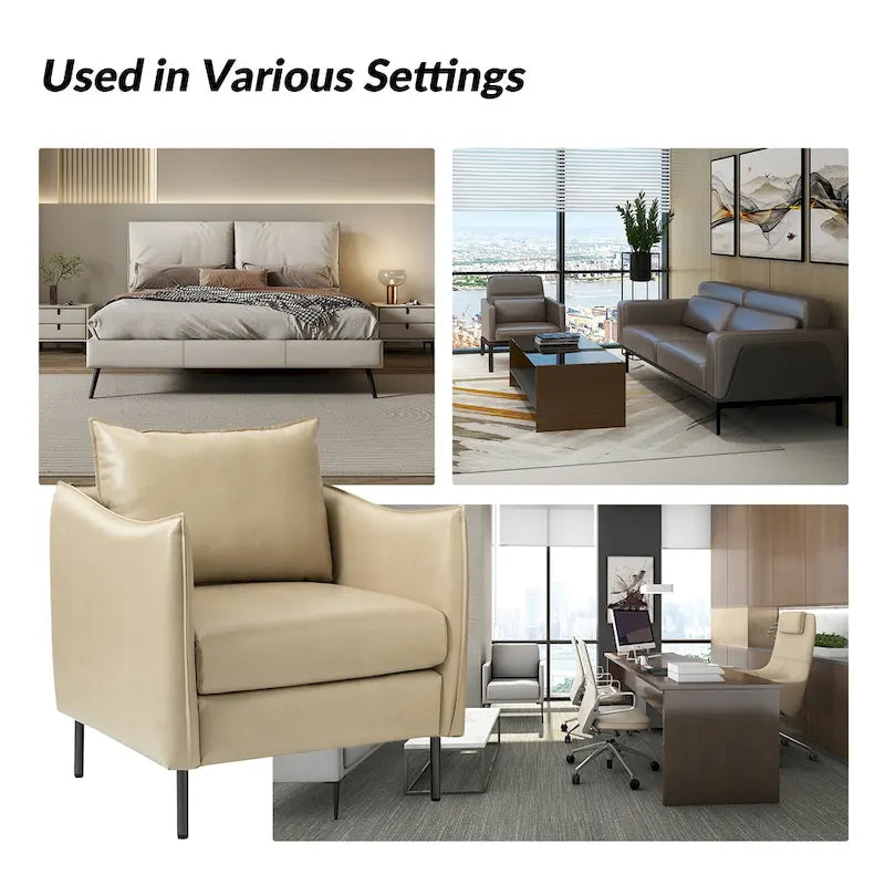 Set of 2 Jaime Modern Vegan Leather Accent Chairs with Metal Legs by HULALA HOME 18