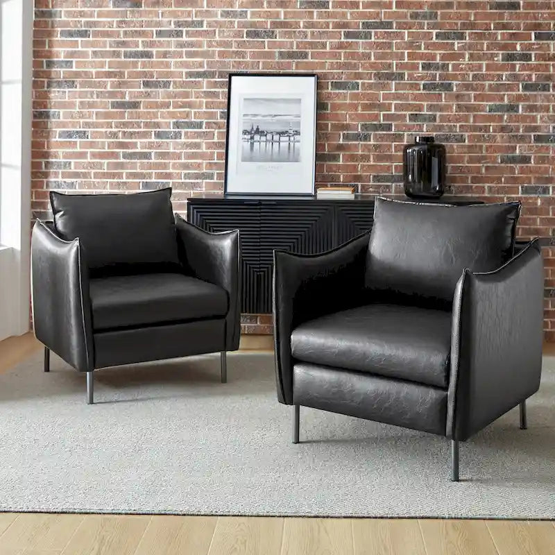 Set of 2 Jaime Modern Vegan Leather Accent Chairs with Metal Legs by HULALA HOME 22