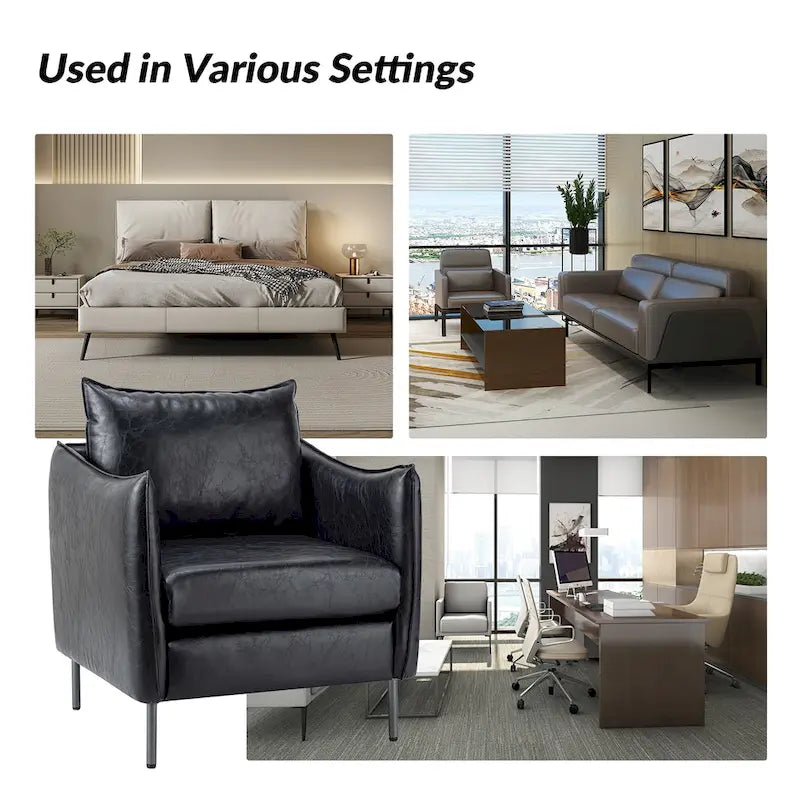 Set of 2 Jaime Modern Vegan Leather Accent Chairs with Metal Legs by HULALA HOME 23