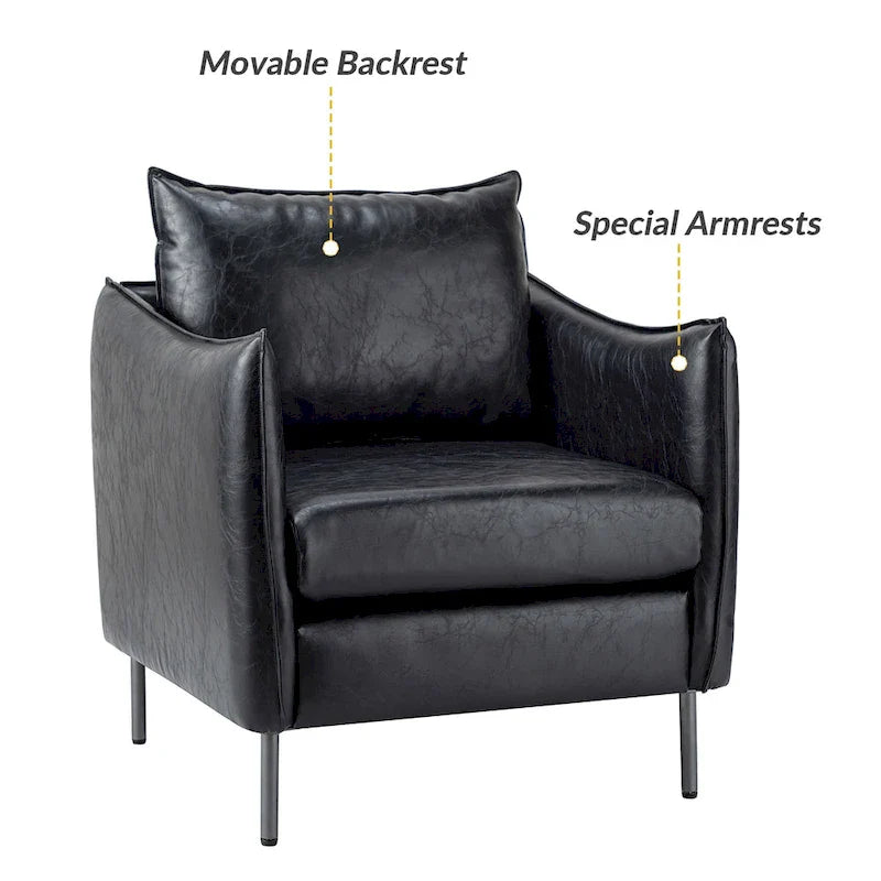 Set of 2 Jaime Modern Vegan Leather Accent Chairs with Metal Legs by HULALA HOME 25
