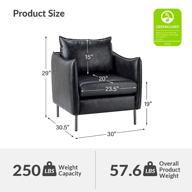 Set of 2 Jaime Modern Vegan Leather Accent Chairs with Metal Legs by HULALA HOME 26