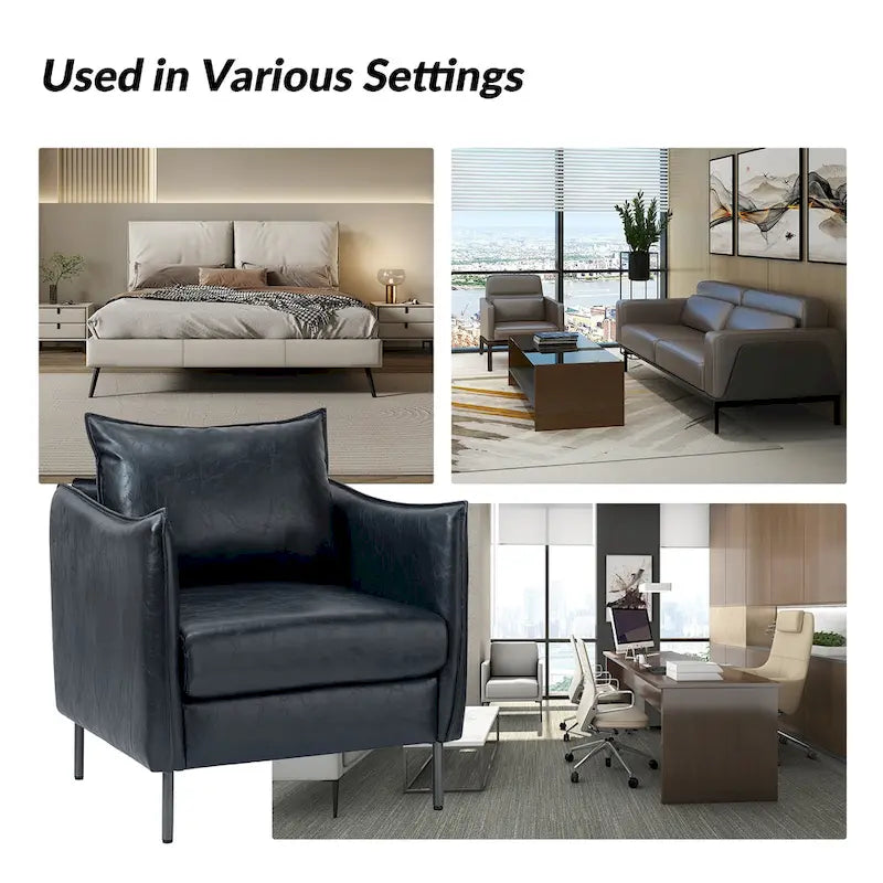 Set of 2 Jaime Modern Vegan Leather Accent Chairs with Metal Legs by HULALA HOME 28