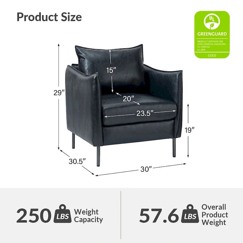 Set of 2 Jaime Modern Vegan Leather Accent Chairs with Metal Legs by HULALA HOME 30