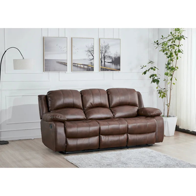 Betsy Furniture 8018 Bonded Leather Manual Reclining 3-Seat Sofa 14