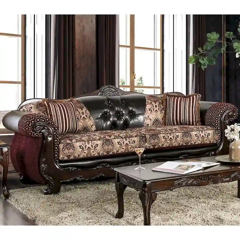 Rend Classic Faux Leather Tufted Sofa with Rolled Arms by Furniture of America 1