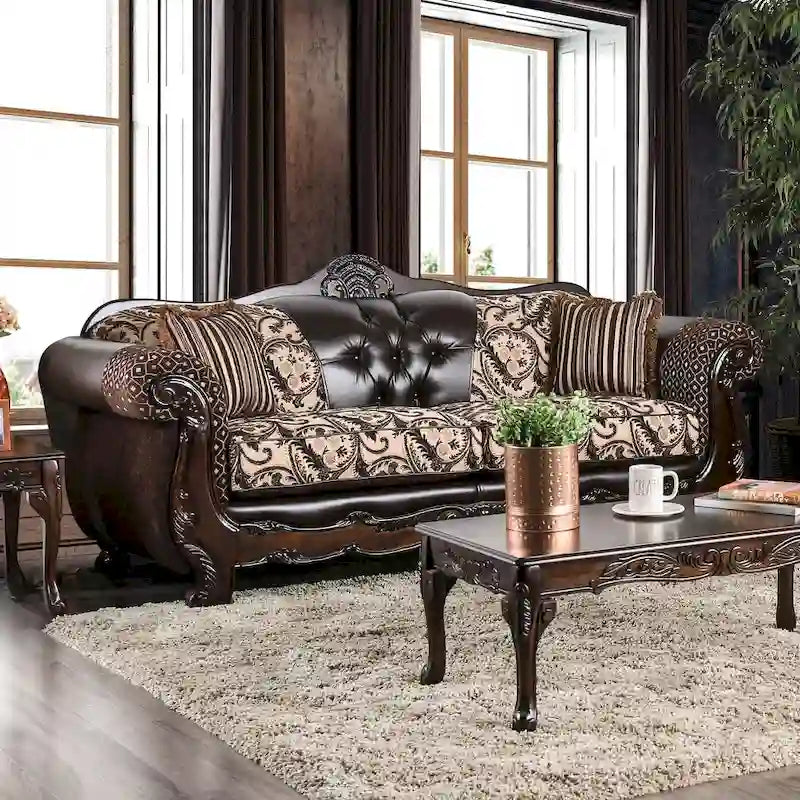 Rend Classic Faux Leather Tufted Sofa with Rolled Arms by Furniture of America 5