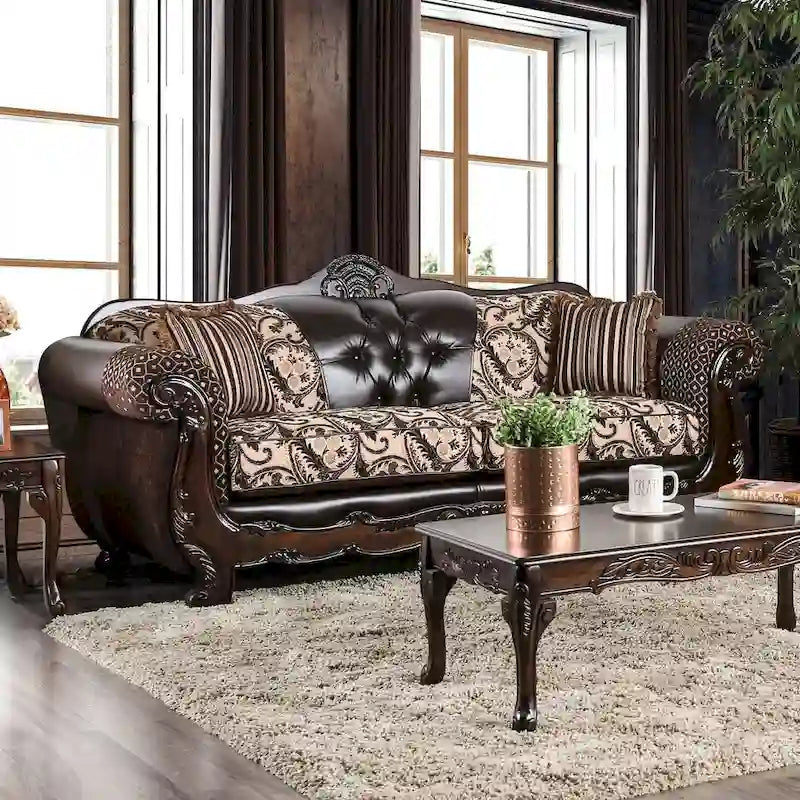 Rend Classic Faux Leather Tufted Sofa with Rolled Arms by Furniture of America 14