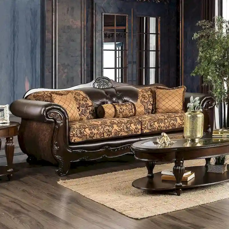 Rend Classic Faux Leather Tufted Sofa with Rolled Arms by Furniture of America 15