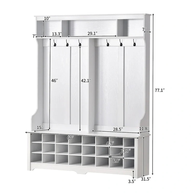 Merax Versatile Hall Tree with Hooks, Shelves, and 24 Shoe Storage Cubbies 7
