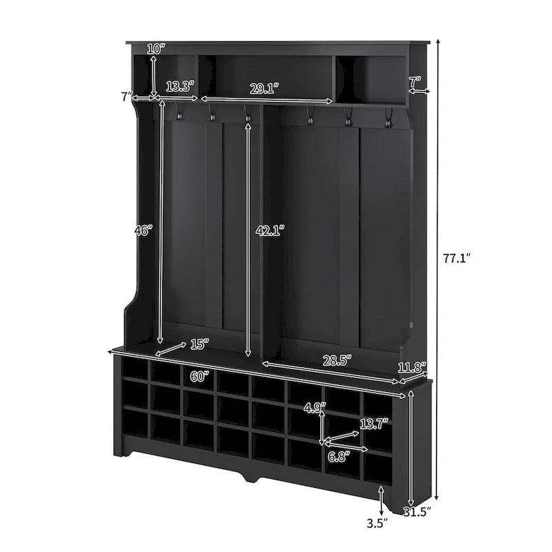 Merax Versatile Hall Tree with Hooks, Shelves, and 24 Shoe Storage Cubbies 13