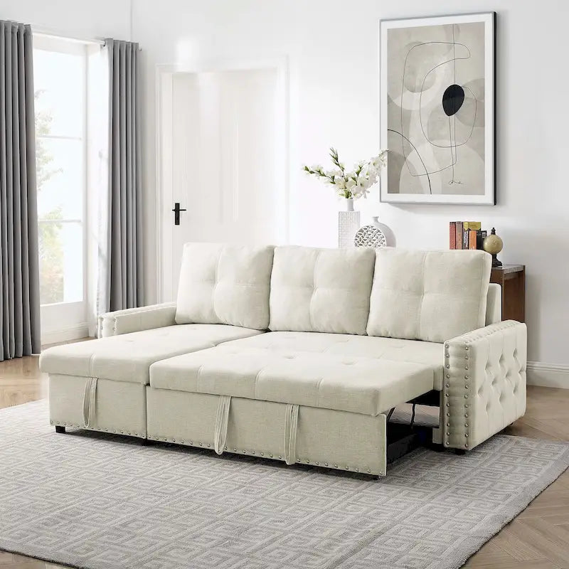 Cozy Classic L-Shaped Pull-Out Sleeper Sectional Sofa 38
