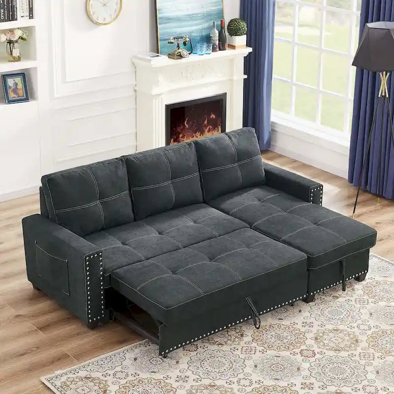 Cozy Classic L-Shaped Pull-Out Sleeper Sectional Sofa 40