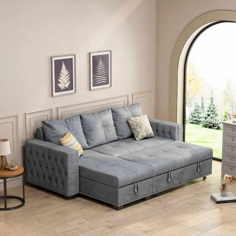Cozy Classic L-Shaped Pull-Out Sleeper Sectional Sofa 41