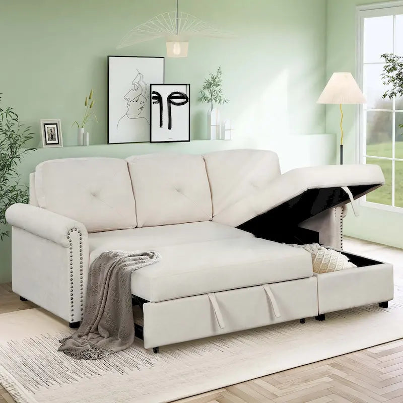 Cozy Classic L-Shaped Pull-Out Sleeper Sectional Sofa 44