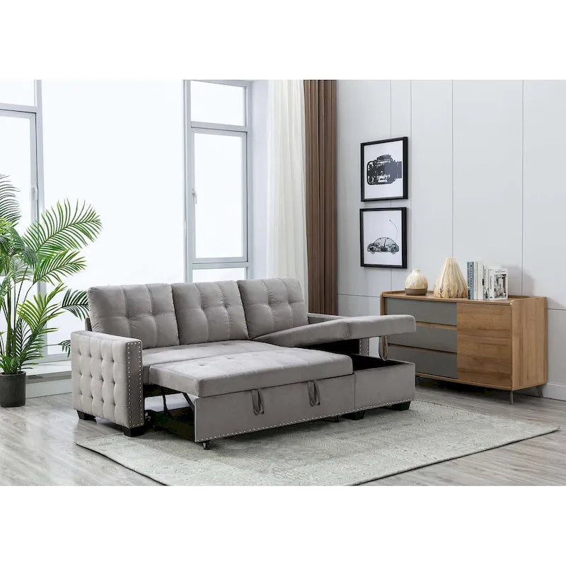 Cozy Classic L-Shaped Pull-Out Sleeper Sectional Sofa 45