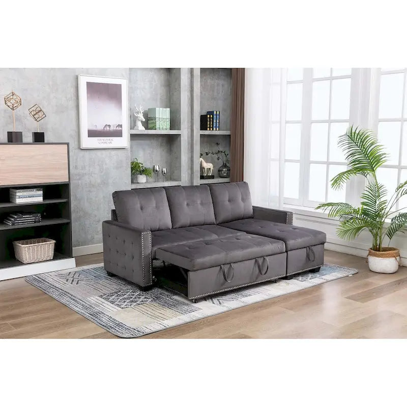 Cozy Classic L-Shaped Pull-Out Sleeper Sectional Sofa 46