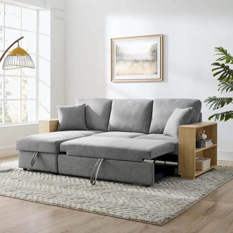 Cozy Classic L-Shaped Pull-Out Sleeper Sectional Sofa 47