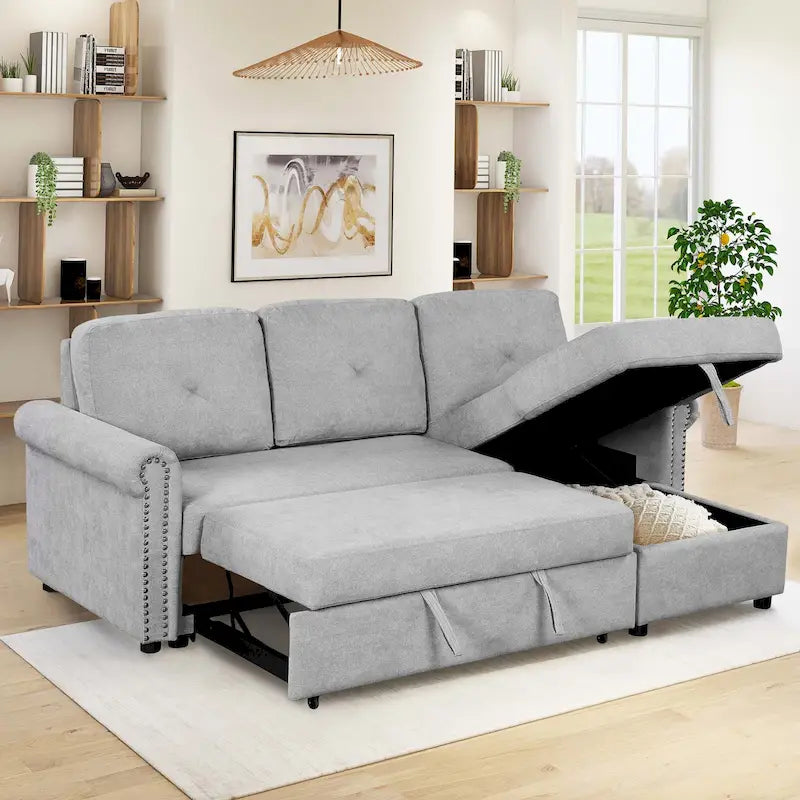 Cozy Classic L-Shaped Pull-Out Sleeper Sectional Sofa 48