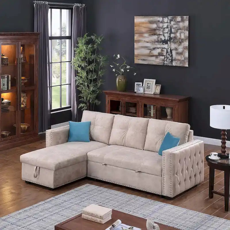 Cozy Classic L-Shaped Pull-Out Sleeper Sectional Sofa 50