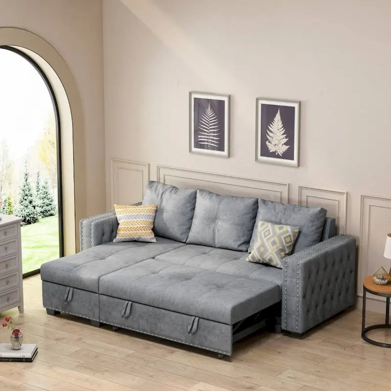 Cozy Classic L-Shaped Pull-Out Sleeper Sectional Sofa 1