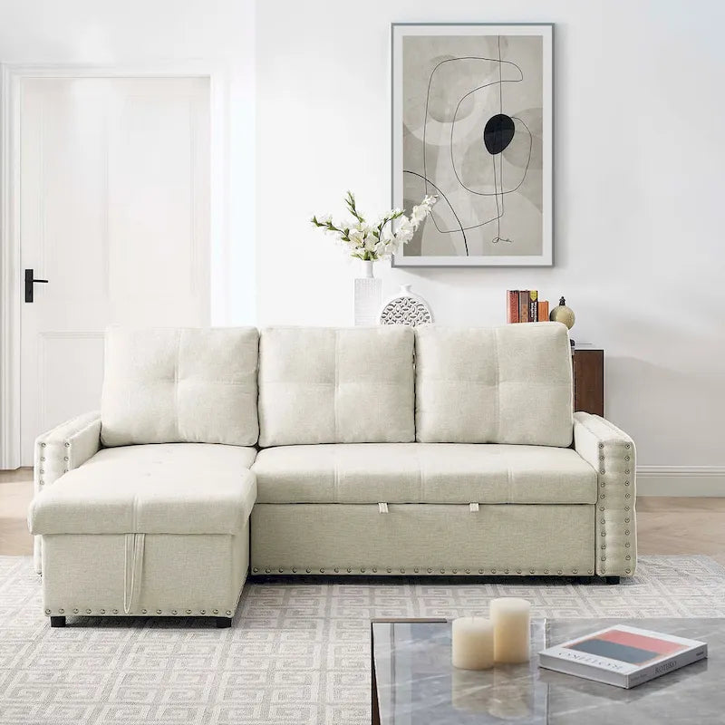 Cozy Classic L-Shaped Pull-Out Sleeper Sectional Sofa 2