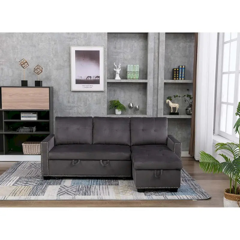 Cozy Classic L-Shaped Pull-Out Sleeper Sectional Sofa 4