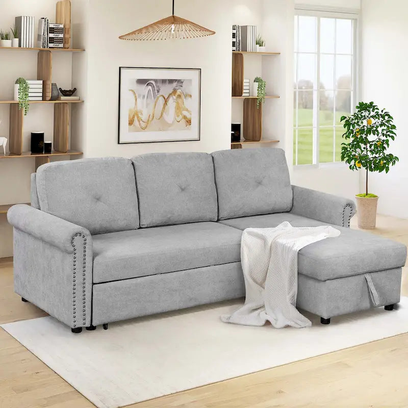Cozy Classic L-Shaped Pull-Out Sleeper Sectional Sofa 6