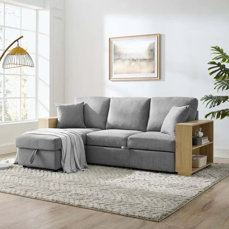 Cozy Classic L-Shaped Pull-Out Sleeper Sectional Sofa 7