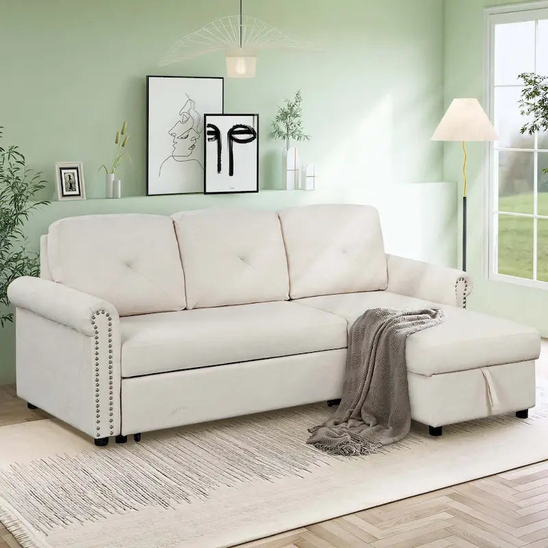 Cozy Classic L-Shaped Pull-Out Sleeper Sectional Sofa 8