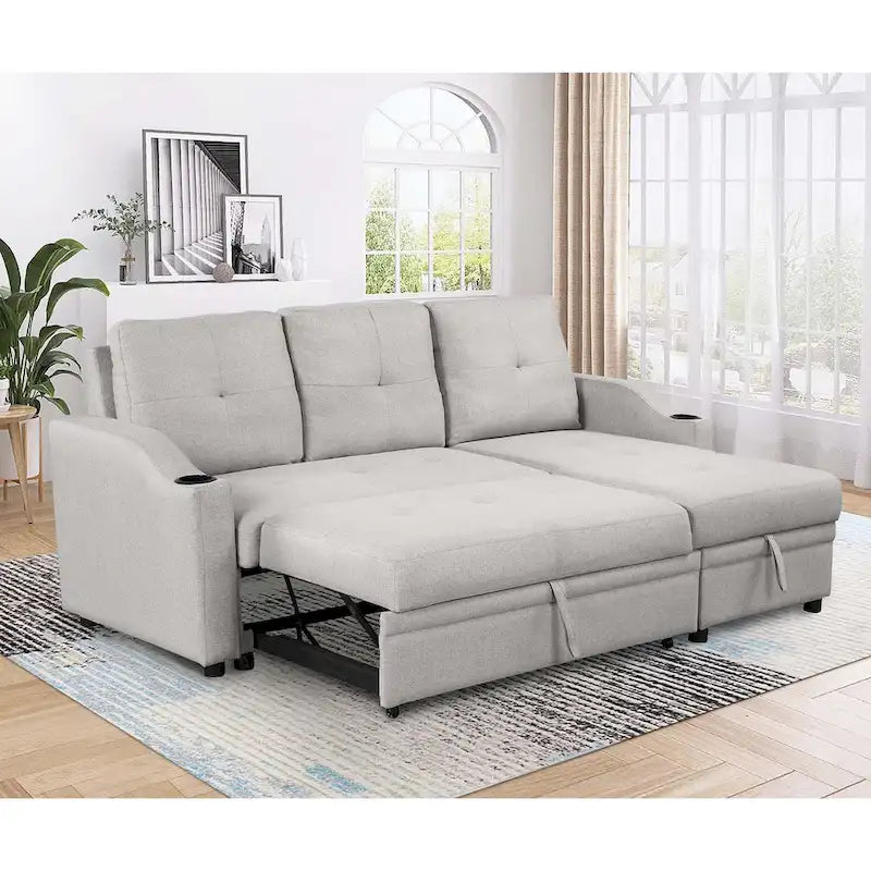 Cozy Classic L-Shaped Pull-Out Sleeper Sectional Sofa 10