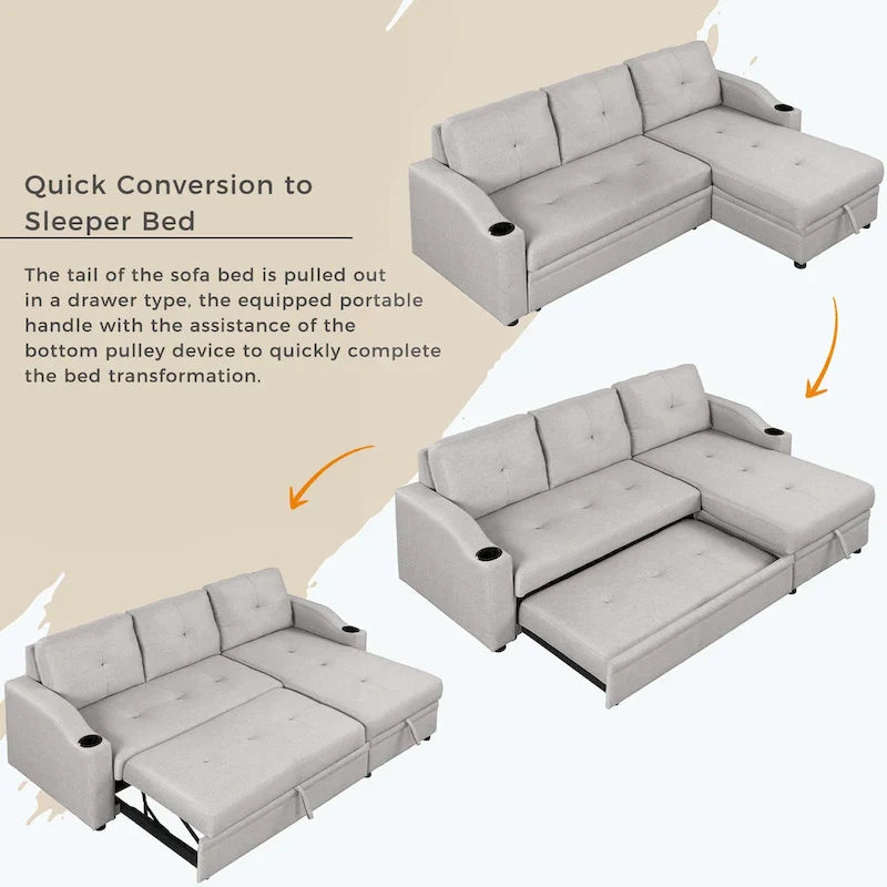 Cozy Classic L-Shaped Pull-Out Sleeper Sectional Sofa 14