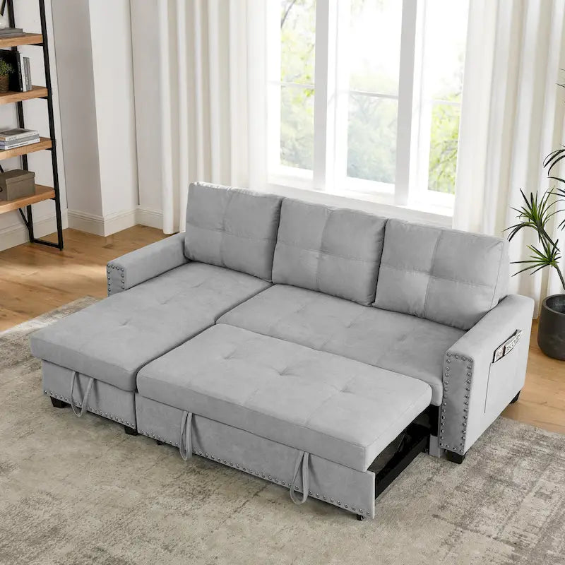 Cozy Classic L-Shaped Pull-Out Sleeper Sectional Sofa 15