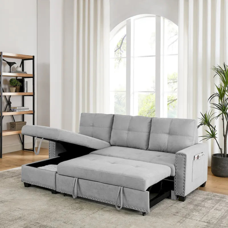 Cozy Classic L-Shaped Pull-Out Sleeper Sectional Sofa 16