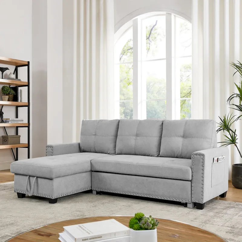 Cozy Classic L-Shaped Pull-Out Sleeper Sectional Sofa 17