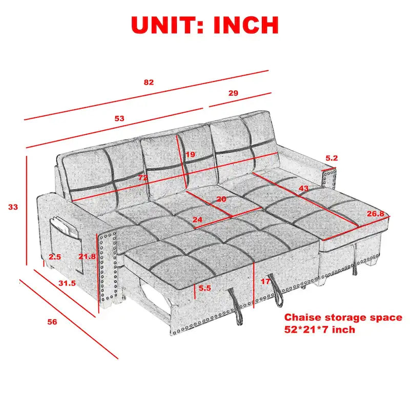 Cozy Classic L-Shaped Pull-Out Sleeper Sectional Sofa 23