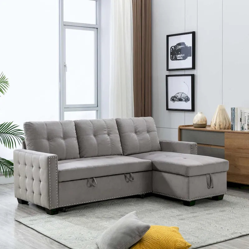Cozy Classic L-Shaped Pull-Out Sleeper Sectional Sofa 25