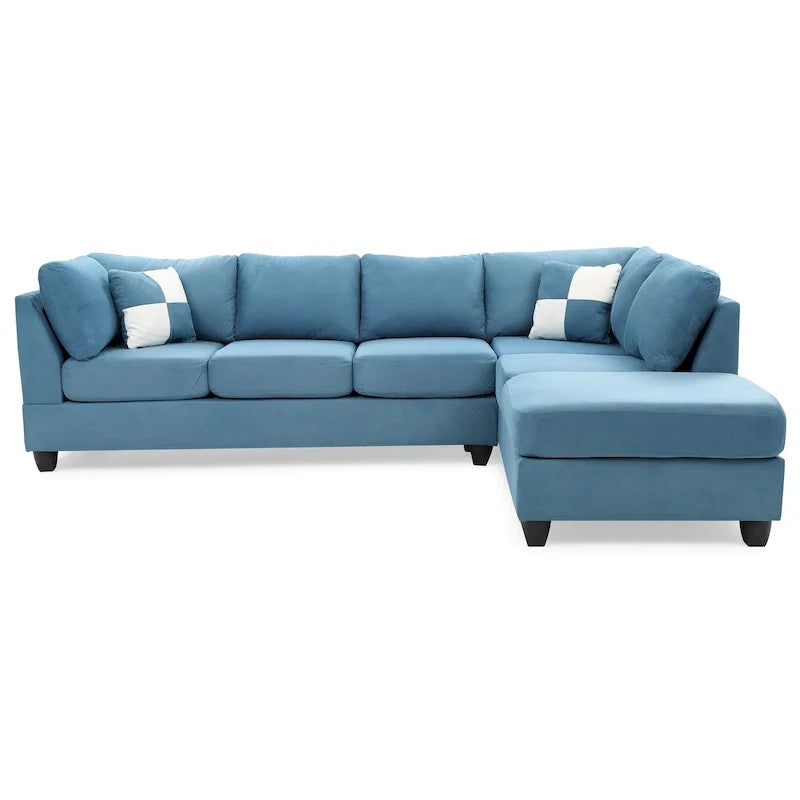 Malone 111-Inch Suede 4-Seater Sectional Sofa with Two Throw Pillows - Dimensions: 111L x 78W x 34H 36