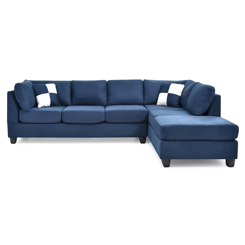 Malone 111-Inch Suede 4-Seater Sectional Sofa with Two Throw Pillows - Dimensions: 111L x 78W x 34H 37