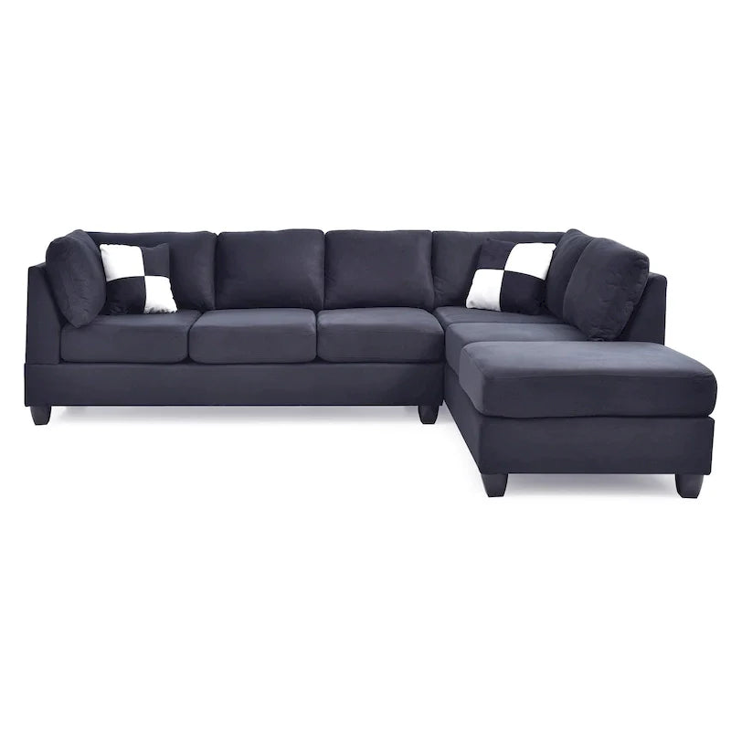 Malone 111-Inch Suede 4-Seater Sectional Sofa with Two Throw Pillows - Dimensions: 111L x 78W x 34H 38