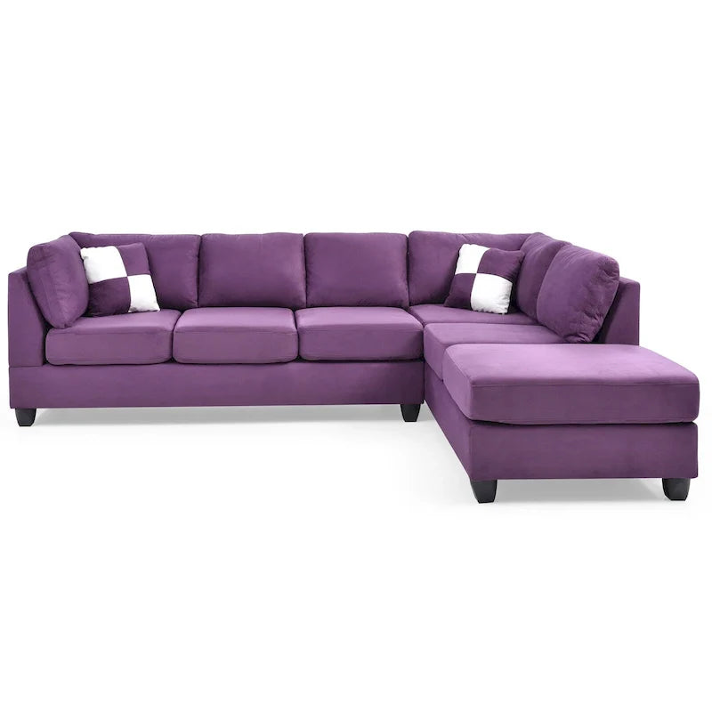 Malone 111-Inch Suede 4-Seater Sectional Sofa with Two Throw Pillows - Dimensions: 111L x 78W x 34H 39